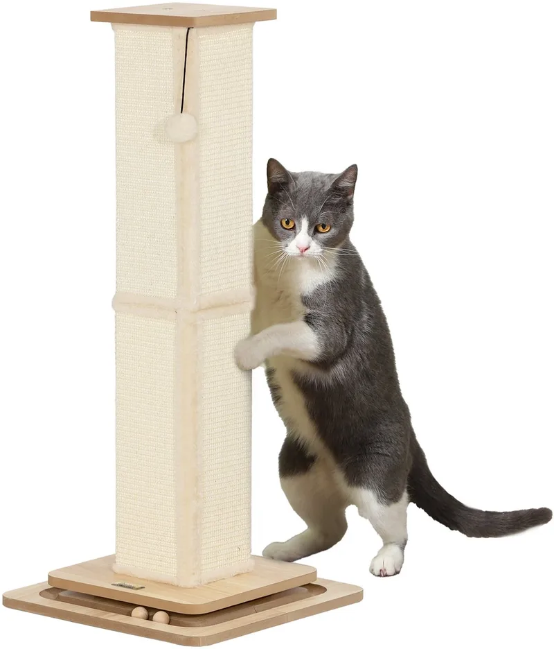 PawHut 3-in-1 krabpaal - 87 cm met speelbal - eikenhout von PawHut in Eiche – Produktfoto