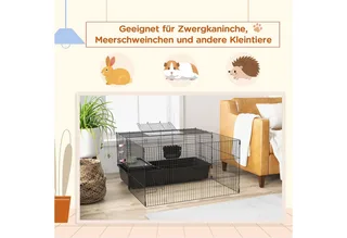 PawHut 99 cm Kleintierkäfig mit Laufstall, Kleintierstall mit Wasserflasche, Futternapf, Nagerkäfig mit Futtertrog, Meerschweinchenkäfig für Kleintiere Stahl by PawHut in Black – product photo 4 of 5