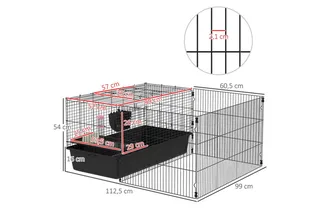 PawHut 99 cm Kleintierkäfig mit Laufstall, Kleintierstall mit Wasserflasche, Futternapf, Nagerkäfig mit Futtertrog, Meerschweinchenkäfig für Kleintiere Stahl by PawHut in Black – product photo 3 of 5