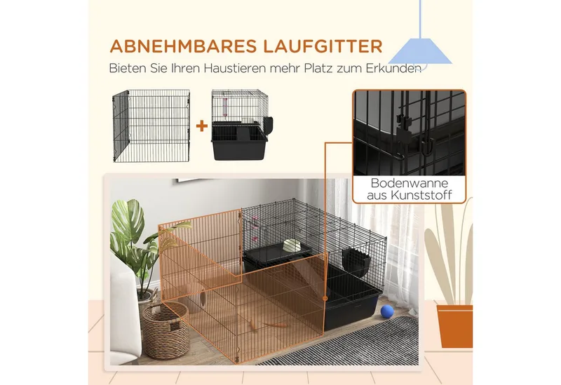 PawHut 99 cm Kleintierkäfig mit Laufstall, Kleintierstall mit Wasserflasche, Futternapf, Nagerkäfig mit Futtertrog, Meerschweinchenkäfig für Kleintiere Stahl by PawHut in Black – product photo 5 of 5