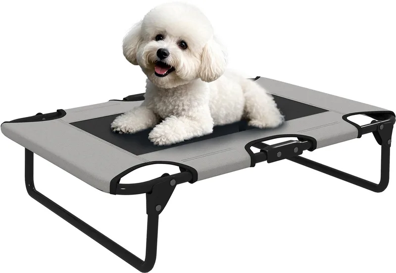PawHut-Erhöhtes Hundebett-Polyester, Stahl-75L x 51B x 18H cm-Hellgrau by PawHut in Light grey – product photo