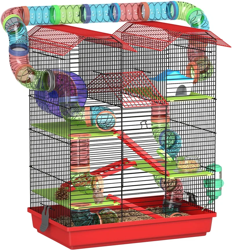 PawHut-Hamsterkooi-47x30x59cm-Metaal-Rood de PawHut en Rouge – photo produit