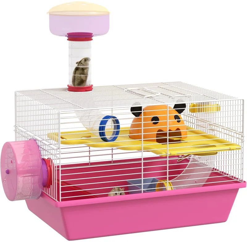 PawHut-Hamsterkooi-Staal-34x27x25cm-Roze by PawHut in Pink – product photo