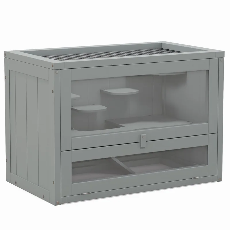 PawHut-Hamsterkooi-Vurenhout-60x35x42cm-Grijs by PawHut in Grey – product photo