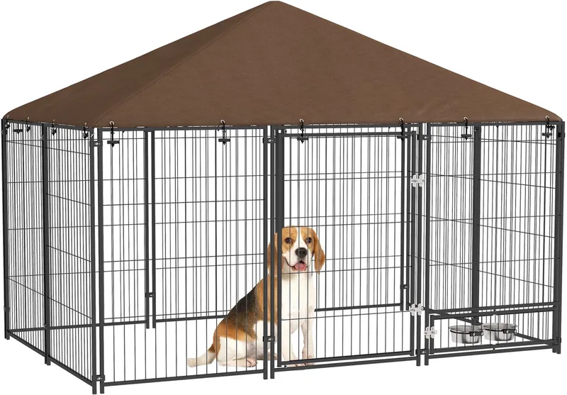 PawHut-Hondenkennel-211x141x151cm-Acier-Marron by PawHut in Black – product photo