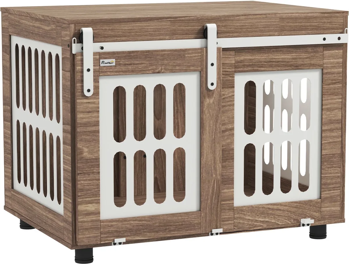 PawHut-Hondenkooi-Spaanplaat-80x59x63cm-Walnoot by PawHut in Walnoot – product photo