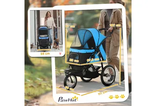 PawHut-Hundebuggy-Polyester, Stahl-111L x 58B x 107H cm-Blau van PawHut in Blauw – productfoto 3 van 4