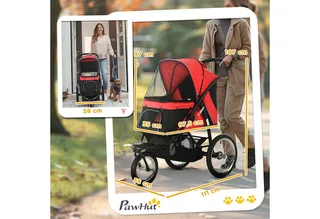PawHut-Hundebuggy-Polyester, Stahl-111L x 58B x 107H cm-Rot de PawHut en Rouge – photo produit 3 sur 4
