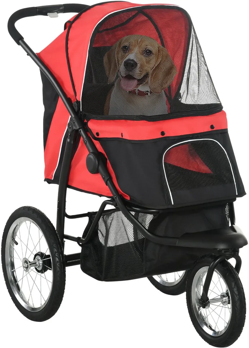 PawHut-Hundebuggy-Polyester, Stahl-111L x 58B x 107H cm-Rot by PawHut in Red – product photo