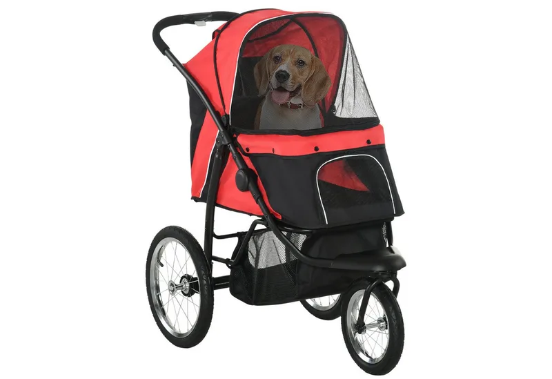 PawHut-Hundebuggy-Polyester, Stahl-111L x 58B x 107H cm-Rot de PawHut en Rouge – photo produit 2 sur 4