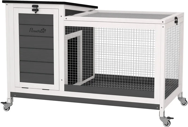 PawHut-Kaninchenstall-Tannenholz, Stahl-92L x 52B x 67H cm-Dunkelgrau de PawHut en Blanc – photo produit