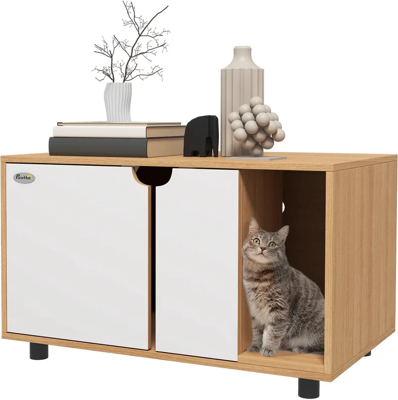 PawHut-kattenbak-spaanplaat-80x48x48cm-eiken von PawHut – Produktfoto