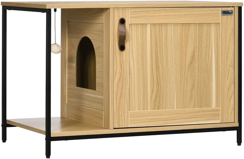 PawHut-kattenbak-spaanplaat-80x48x55cm-eiken by PawHut in Eiken – product photo
