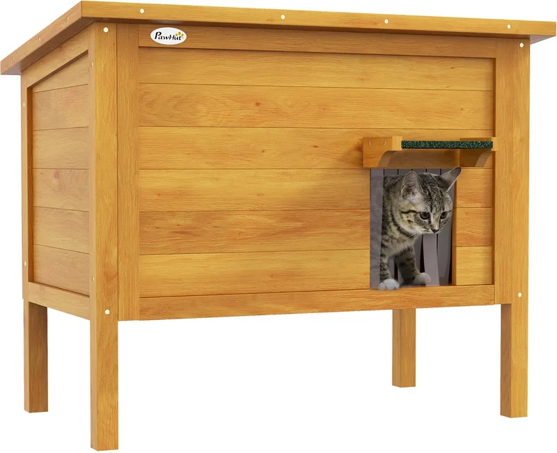 PawHut-kattenhuis-dennenhout-85x50x68,5cm-natuurlijk hout de PawHut en Vert – photo produit