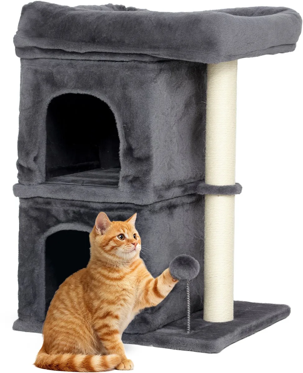 PawHut-Kattenkrabpaal - Spaanplaat, pluche, PP-katoen, sisal - 45x40x66cm - Donkergrijs van PawHut – productfoto