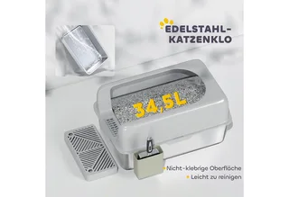 PawHut-Katzentoilette-ABS, Edelstahl-60,2L x 40,6B x 29H cm-Hellgrau by PawHut – product photo 5 of 5
