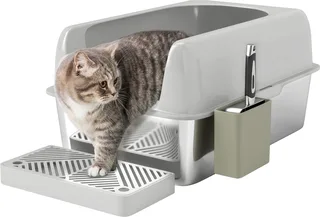 PawHut-Katzentoilette-ABS, Edelstahl-60,2L x 40,6B x 29H cm-Hellgrau by PawHut – product photo 1 of 5