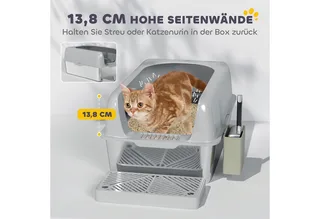 PawHut-Katzentoilette-ABS, Edelstahl-60,2L x 40,6B x 29H cm-Hellgrau by PawHut – product photo 4 of 5