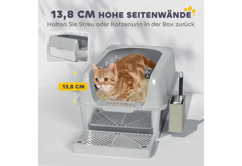PawHut-Katzentoilette-ABS, Edelstahl-60,2L x 40,6B x 29H cm-Hellgrau by PawHut – product photo 4 of 5
