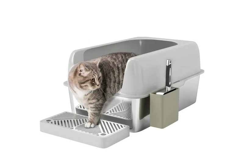 PawHut-Katzentoilette-ABS, Edelstahl-60,2L x 40,6B x 29H cm-Hellgrau by PawHut – product photo 2 of 5