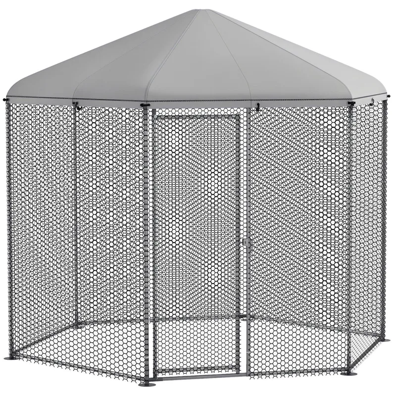PawHut-Kippenhok-280x245x246cm-Staal-Zilver von PawHut in Silber – Produktfoto