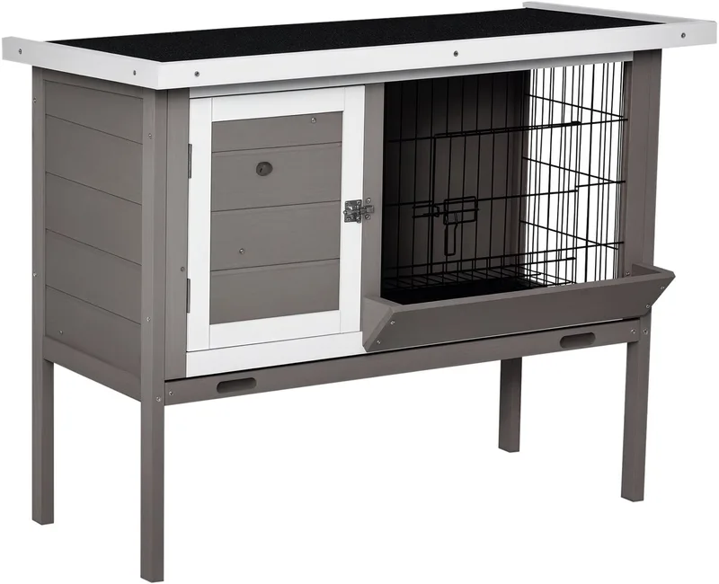 PawHut-konijnenhok-91x46x71cm-massief hout-grijs de PawHut en Gris – photo produit