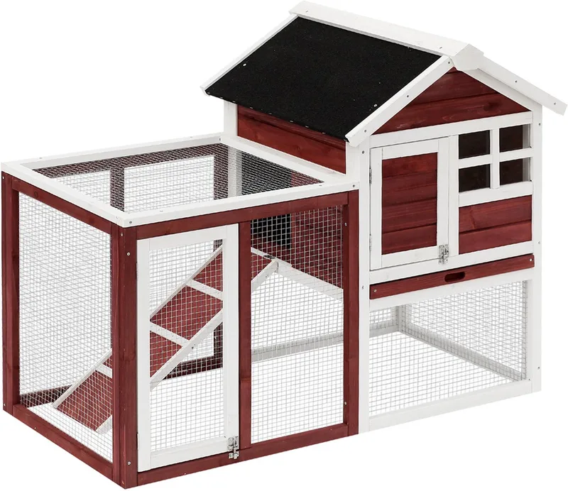 PawHut-Konijnenhok-Drankje-122x63x92cm-Rood de PawHut en Rouge – photo produit