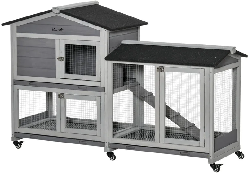 PawHut-Konijnenhok-Vurenhout-157,4x53x99,5cm-Grijs by PawHut in Grey – product photo