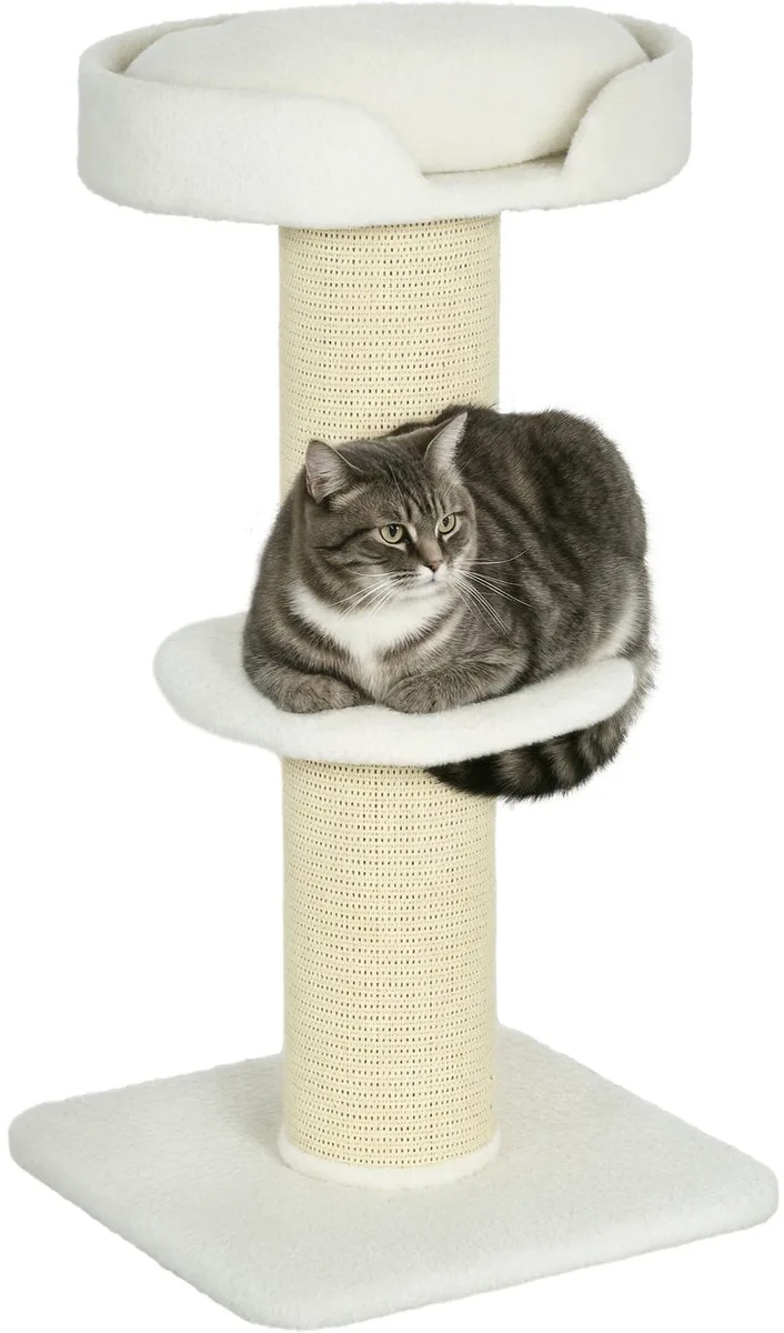 PawHut-Kratzbaum-Spanplatte, Lammwolle-45L x 45B x 91H cm-Cremeweiß von PawHut in Cremeweiß – Produktfoto 1 von 5