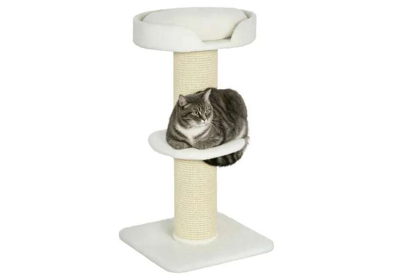 PawHut-Kratzbaum-Spanplatte, Lammwolle-45L x 45B x 91H cm-Cremeweiß von PawHut in Cremeweiß – Produktfoto 2 von 5
