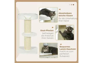 PawHut-Kratzbaum-Spanplatte, Lammwolle-45L x 45B x 91H cm-Cremeweiß von PawHut in Cremeweiß – Produktfoto 5 von 5