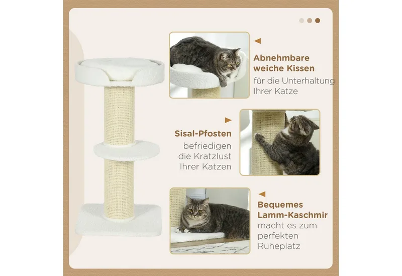 PawHut-Kratzbaum-Spanplatte, Lammwolle-45L x 45B x 91H cm-Cremeweiß von PawHut in Cremeweiß – Produktfoto 5 von 5