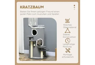 PawHut-Kratzbaum-Spanplatte, Polyester, Sisal, PP-Schaumstoff-57L x 57B x 99H cm-Grau by PawHut in Grey – product photo 4 of 5