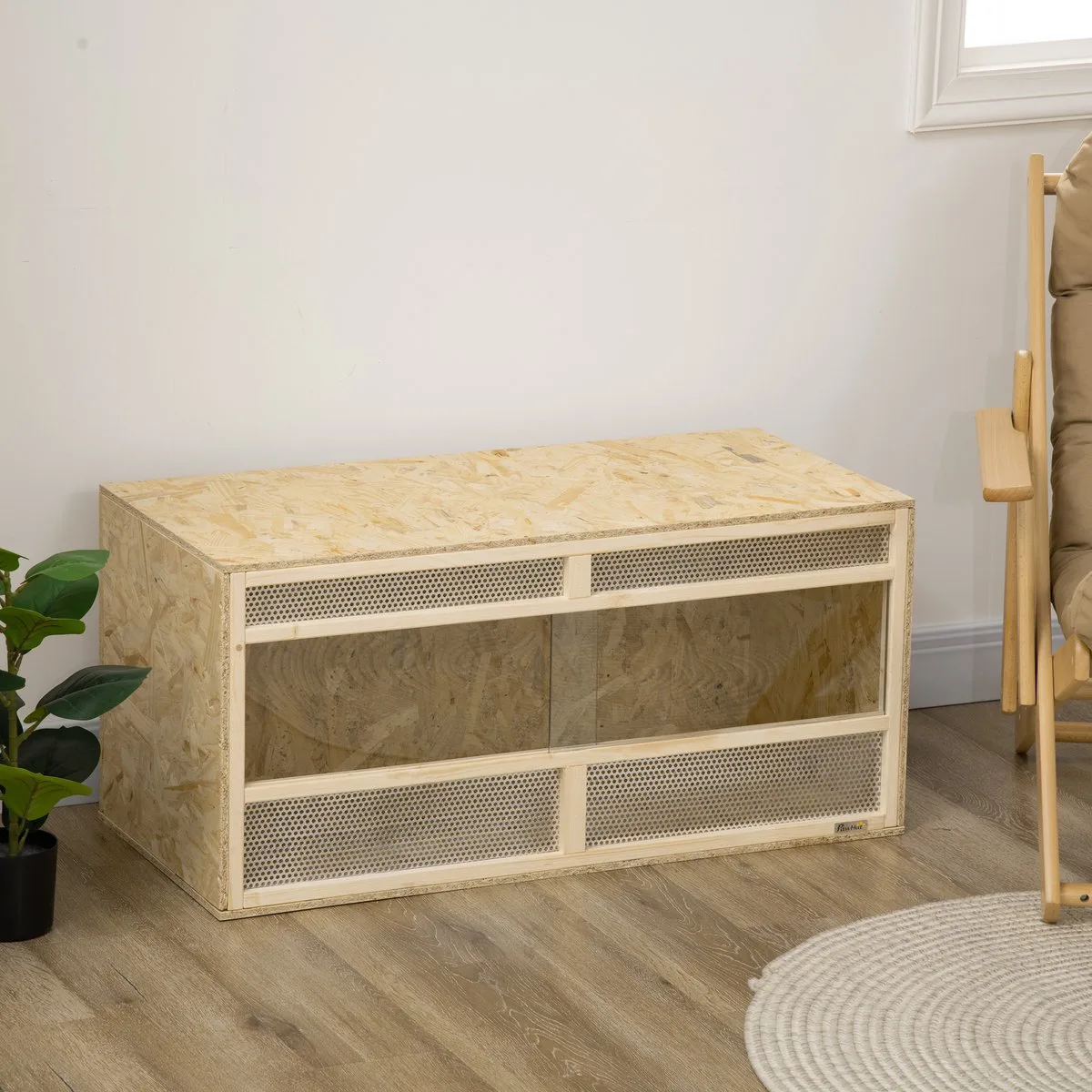PawHut-Reptielenbox-100x47x47cm-Spaanplaat-Natuurlijk hout von PawHut in Natuurlijk hout – Produktfoto