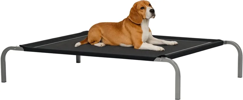 PawHut-Verhoogd Hondenbed-Textiel-110x75x20cm-Zwart by PawHut in Silver – product photo