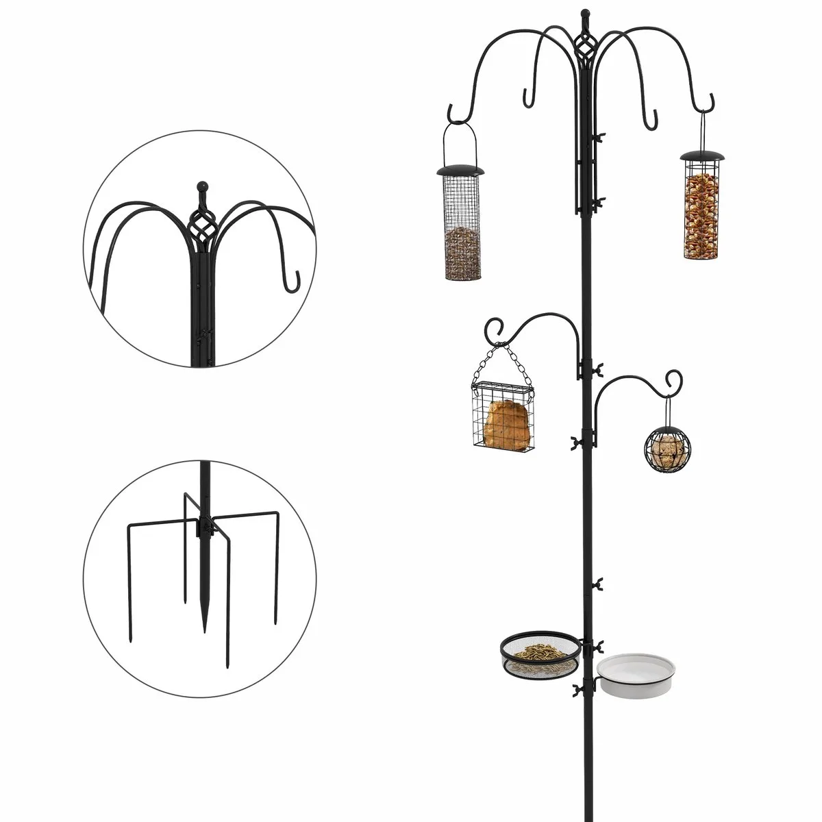 PawHut-Voederstation voor vogels - Staal - 58x58x226cm från PawHut i Svart – produktbild