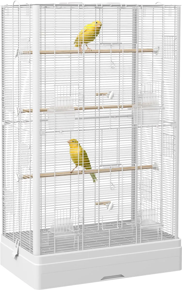 PawHut-Vogelkooi-61x36,5x98cm-Acier-Blanc de PawHut en Blanc – photo produit