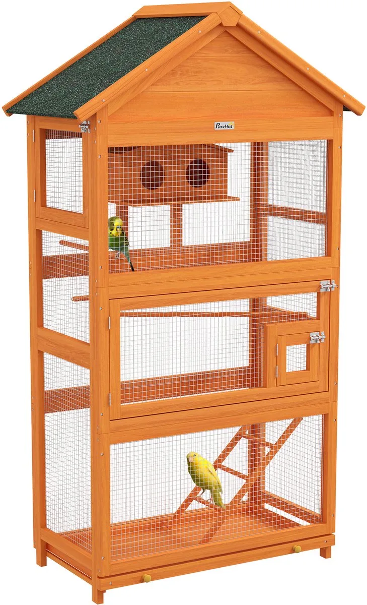 PawHut-Vogelkooi-Massief Hout-92x52x171cm-Oranje by PawHut in Green – product photo