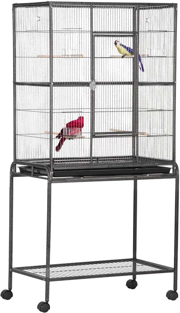 PawHut-Vogelkooi-Metaal-77x47x163cm-Grijs de PawHut en Gris – photo produit