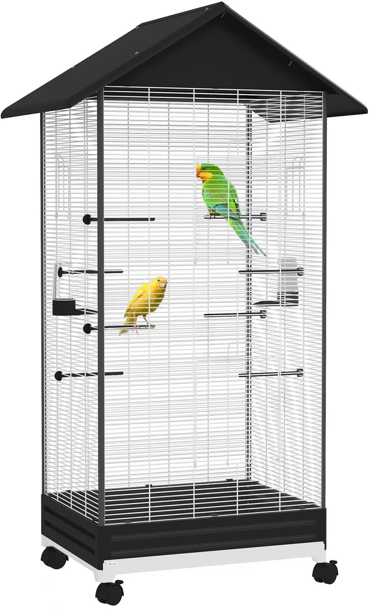 PawHut-Vogelkooi-Staal-79x65x155cm-Zwart by PawHut in White – product photo