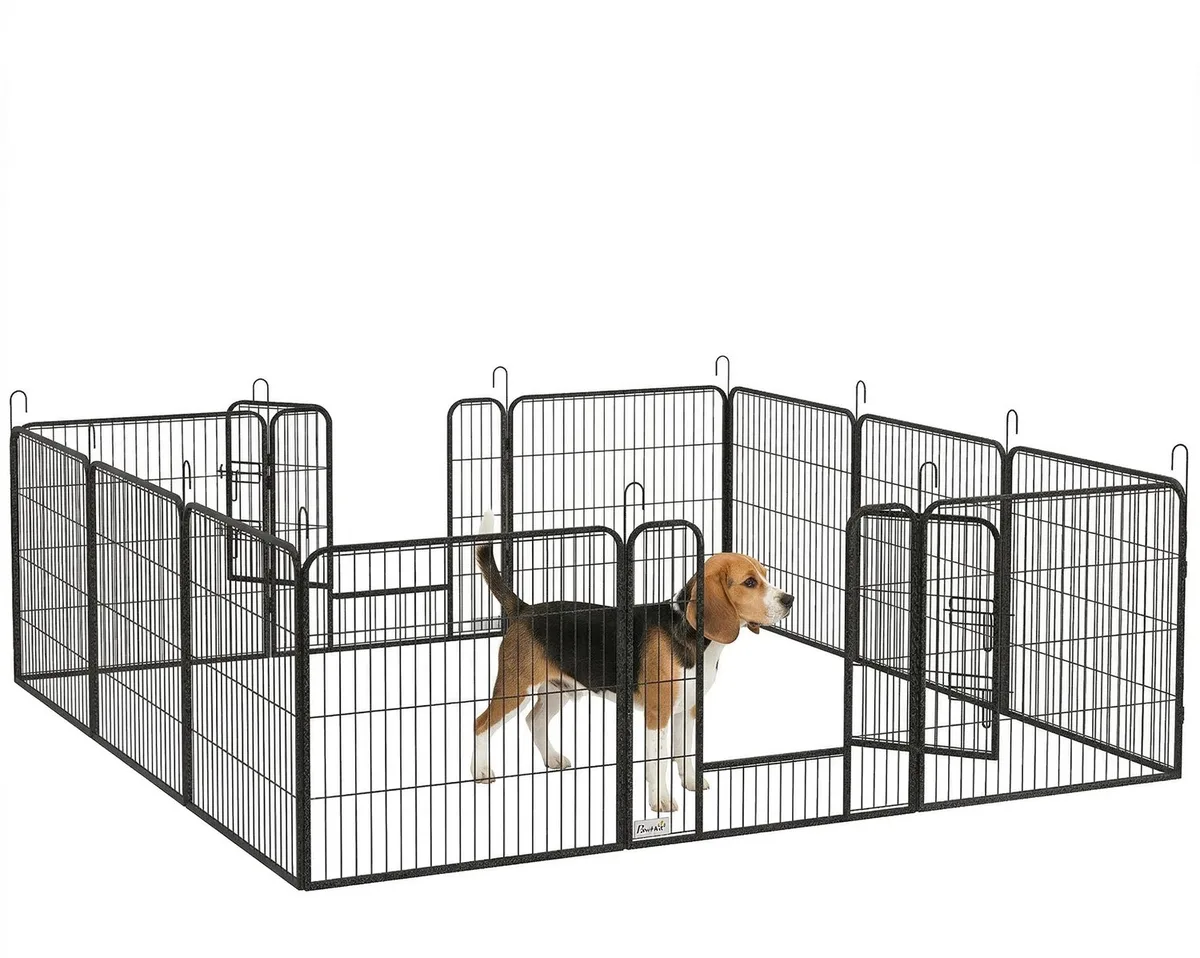 puppyren 12-delig met 2 deuren - Vrijloopren voor honden - Konijnenren - Grijs by PawHut in Grey – product photo