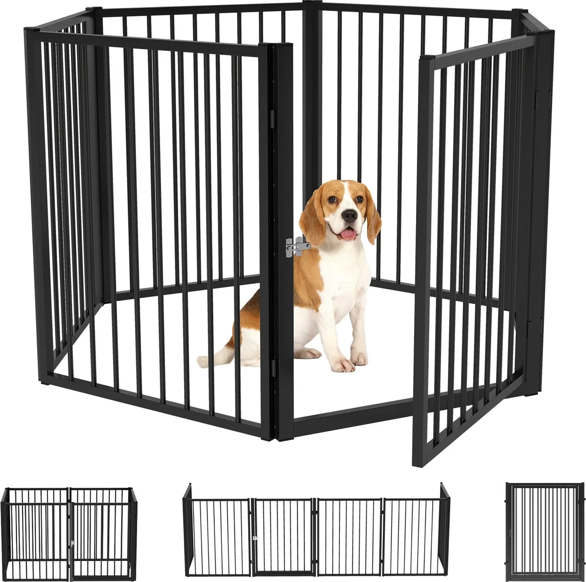 Puppyren 6-delig met deur - Puppyren - Hondenhek - Puppybox van PawHut in Zwart – productfoto