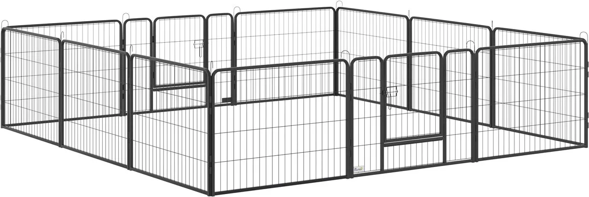 Puppyren met 12 panelen - Hondenren, hondenhek, puppyhok - Zwart de PawHut en Noir – photo produit