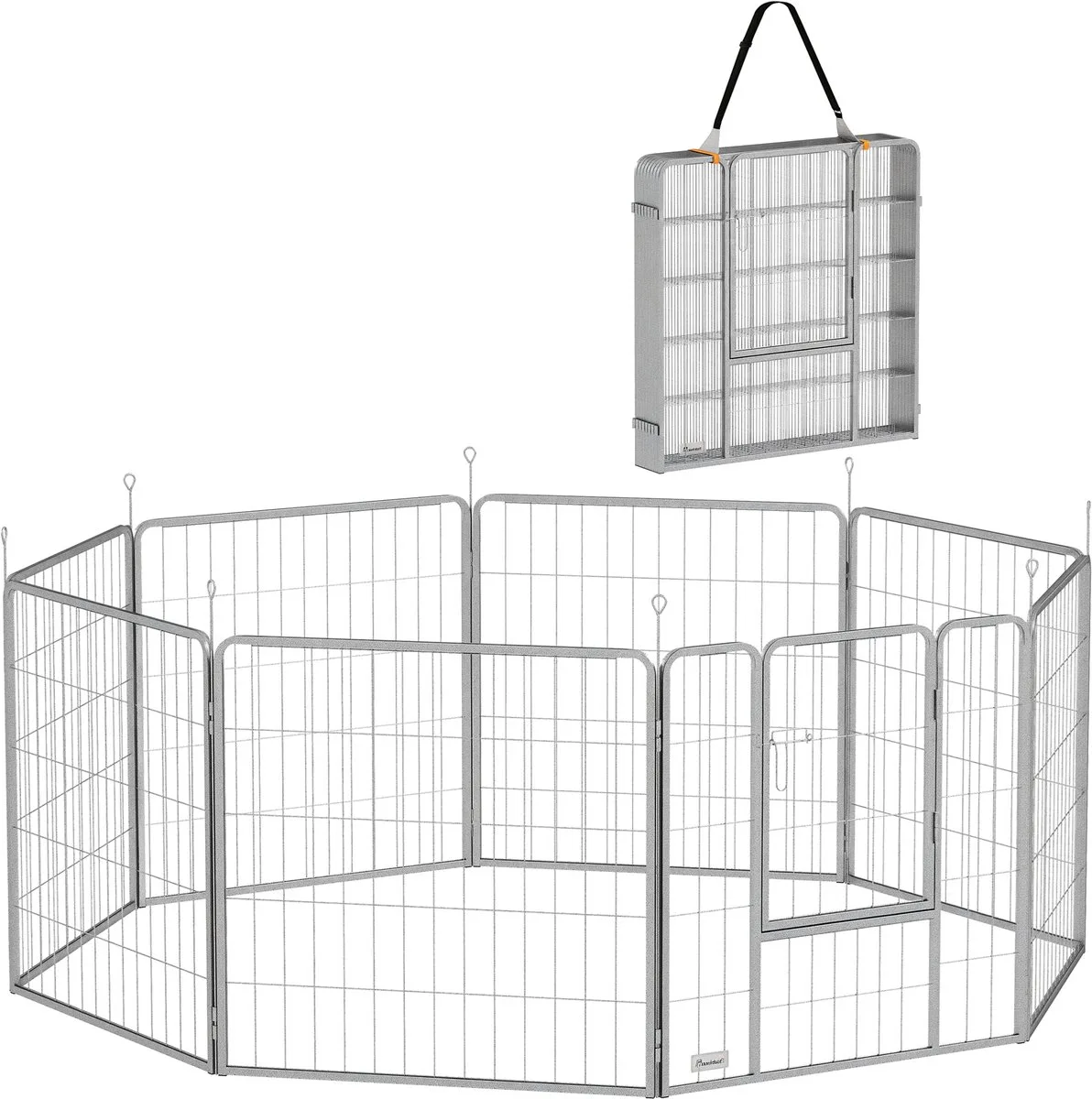 Puppyren met 8 Panelen - Hondenren - Puppyhek - Draagbaar van PawHut in Zilver – productfoto