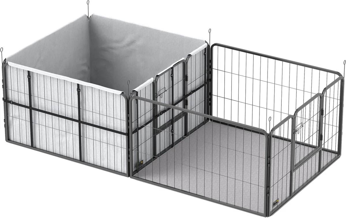 puppyren omvormbaar met 7 panelen - Werpkist voor honden - Puppyverblijf - Hondenren van PawHut in Zwart – productfoto
