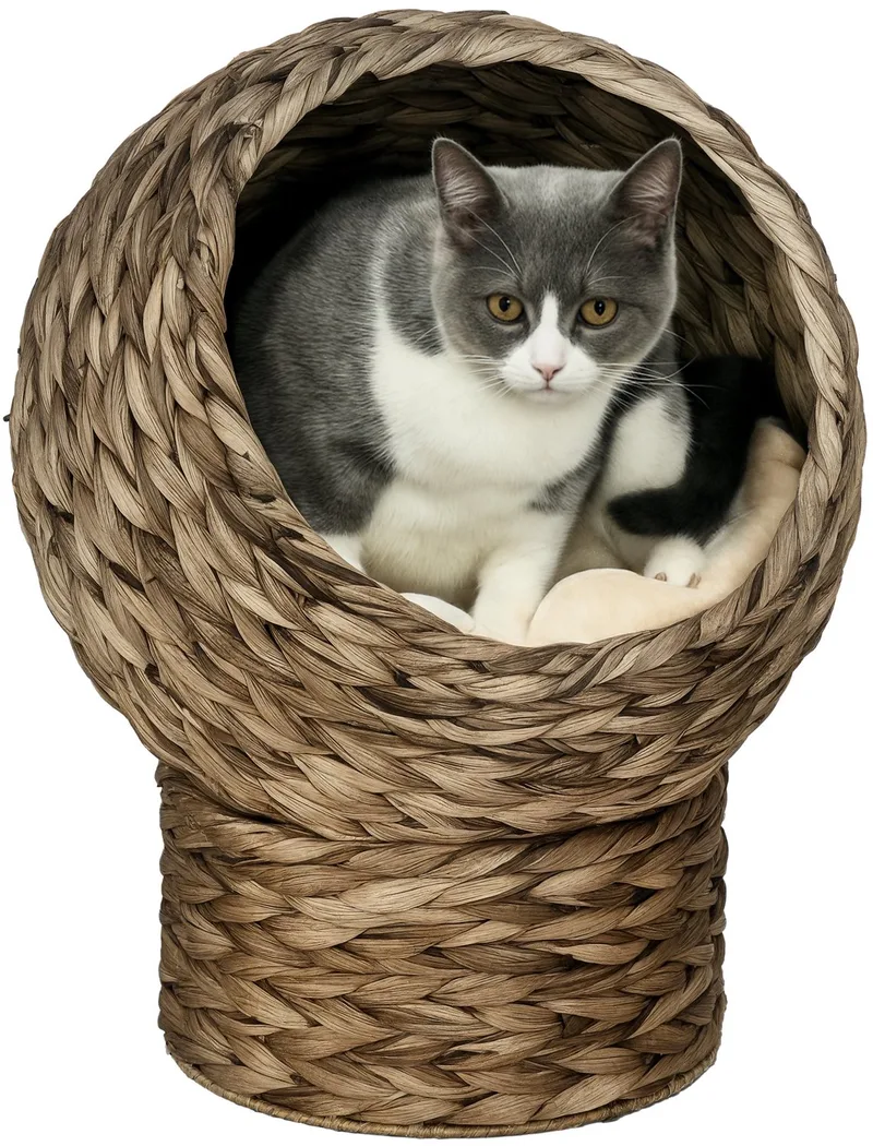 Rattan Kattenhuis - Banaan - 40x37x51cm - Grijs de PawHut – photo produit