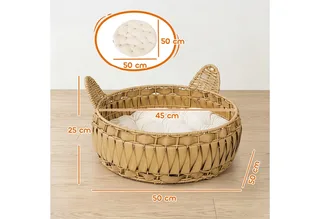Rattan kattenhuis-PE-rattan, metaal-50L x 50B x 25H cm-Lichtbruin fra PawHut i Lichtbruin – produktbillede 3 af 5