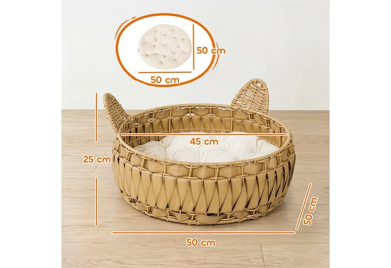 Rattan kattenhuis-PE-rattan, metaal-50L x 50B x 25H cm-Lichtbruin fra PawHut i Lichtbruin – produktbillede 3 af 5