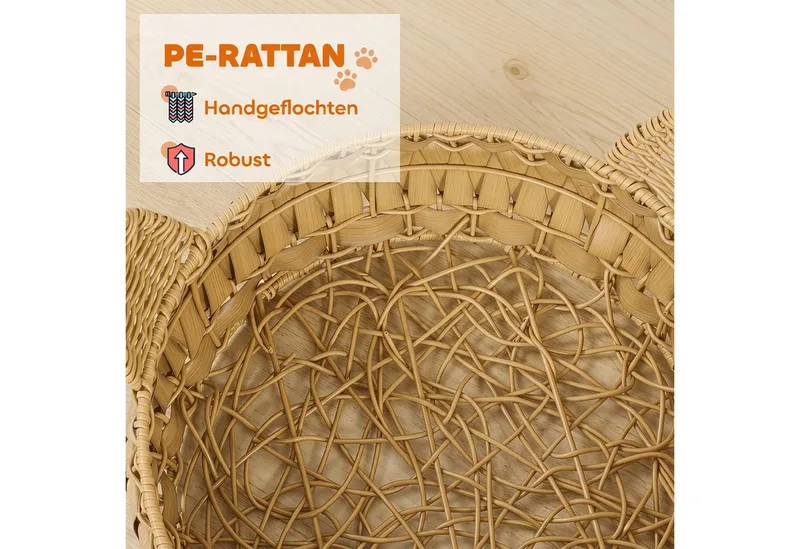Rattan kattenhuis-PE-rattan, metaal-50L x 50B x 25H cm-Lichtbruin fra PawHut i Lichtbruin – produktbillede 4 af 5