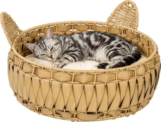 Rattan kattenhuis-PE-rattan, metaal-50L x 50B x 25H cm-Lichtbruin fra PawHut i Lichtbruin – produktbillede 1 af 5